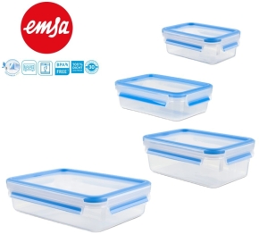 Clip&Close Frischhaltedose aus Kunststoff, Klassikformat, rechteckig, Transparent/Blau, 1,2 Liter
