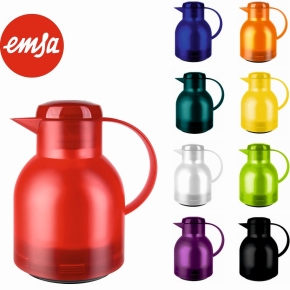 Isolierkanne 1,00 Liter, blau, Glaseinsatz, Polypropylen, Knopfdruck-Öffnung