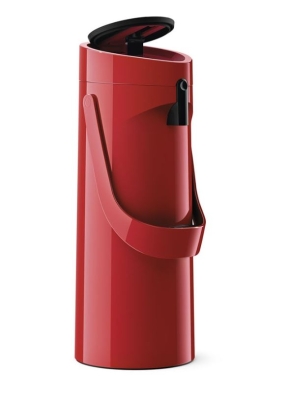 Pump-Isolierkanne 1,9 Liter, drehbarer Fuß, doppelwandiger Vakuum-Glaskolben, rot