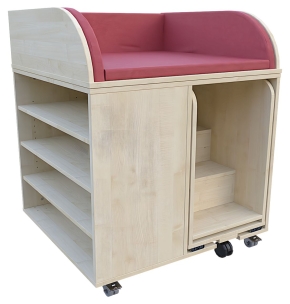 85 cm breites Fahrbares Wickelcenter mit ausziehbarer Treppe, Tiefe 80 cm