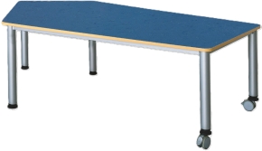 Fahrbarer Fünfecktisch mit Linoleum Tischplatte und Stahlgestell, groß, 185 x 104 cm