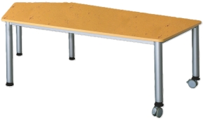 Fahrbarer Fünfecktisch mit Linoleum Tischplatte und Stahlgestell, groß, 185 x 104 cm