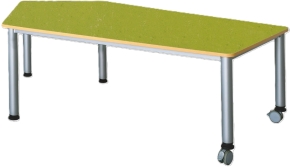 Fahrbarer Fünfecktisch mit Linoleum Tischplatte und Stahlgestell, groß, 185 x 104 cm