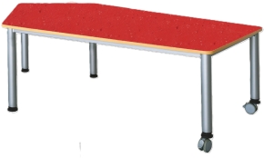 Fahrbarer Fünfecktisch mit Linoleum Tischplatte und Stahlgestell, groß, 185 x 104 cm