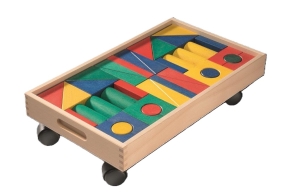 Fröbelbausteine im Bauwagen mit Rollen, 230-teilig, bunt, 56 x 33 x 38 cm