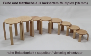 Stapelhocker Premium, Multiplex, Sitzhöhe 18 cm, -Ø 25 cm, Kunststoffgleiter