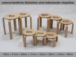 Stapelhocker Premium, Multiplex, Sitzhöhe 18 cm, -Ø 25 cm, Kunststoffgleiter