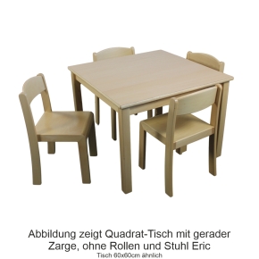 Quadrat-Tisch 60 x 60 cm, Tischplatte aus HPL Buche natur (Tischhöhe 42 - 76 cm)