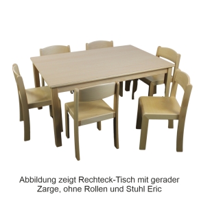 Rechteck-Tisch 120x80 cm Tischplatte HPL Buche natur, Höhe 58 cm, Filzgleiter, gerade Zarge, mit Rollen