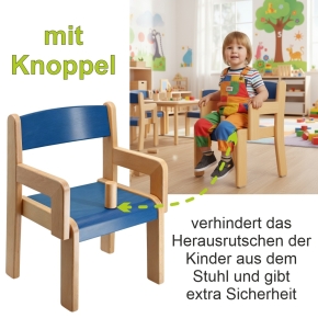 Stuhl Finn mit Armlehnen Typ 2 und Knoppel, mit farbiger Sitzfläche und Rückenlehne