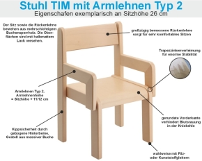 Stuhl Tim mit Armlehnen Typ 2, Sitzhöhe 30 cm, Kunststoffgleiter