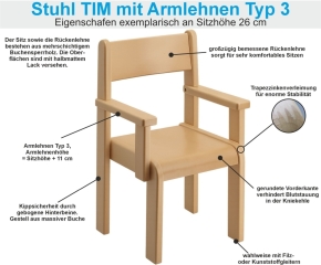 Stuhl Tim mit Armlehnen Typ 3, Sitzhöhe 35 cm, Kunststoffgleiter