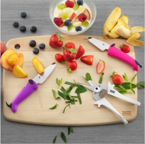 kinderkitchen® 3er Set, 2x Messer Hund mit Entenschere, Fuchsia/Violett
