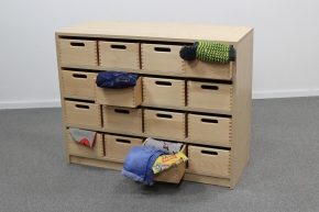 Korpusschrank Birke mit 16 mittleren Materialkästen, B/H/T 102 x 80 x 40 cm, ohne Sichtfenster, ohne Filz