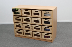 Korpusschrank Buche mit mittleren Materialkästen, B/H/T 102 x 80 x 40 cm, mit Sichtfenster, ohne Filz