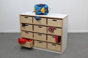 Korpusschrank Weiß-Buche mit 12 großen Materialkästen, B/H/T 102 x 80 x 40 cm, ohne Sichtfenster, ohne Filz