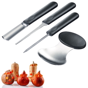 Kürbis-Schnitz-Set Halloween, 4-tlg., inkl. Schnitzvorlagen