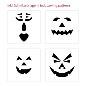 Kürbis-Schnitz-Set Halloween, 4-tlg., inkl. Schnitzvorlagen