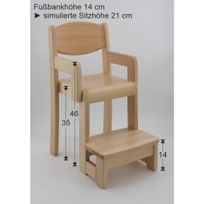 Krippenstuhl mit integrierter Fußbank für Tischhöhe 58 / 59 cm, simulierte Sitzhöhe 21 cm, Filzgleiter