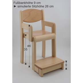 Krippenstuhl mit integrierter Fußbank für Tischhöhe 58 / 59 cm, simulierte Sitzhöhe 26 cm, Kunststoffgleiter