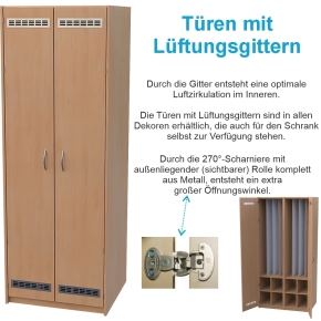 Liegepolsterschrank mit Tür mit Lüftungsgittern, Bettzeugfächer unten, für 4 Polster, B/H/T 50x210x65/71 cm