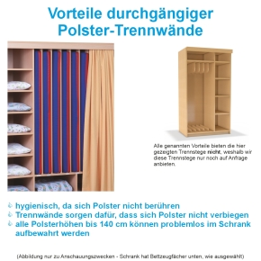 Liegepolsterschrank mit Vorhangschiene, mit Vorhang, Bettzeugfächer unten, für 10 Polster, B/H/T 125x210x65/71 cm