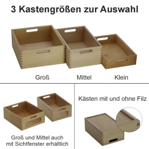 Korpusschrank Buche mit mittleren Materialkästen, B/H/T 102 x 80 x 40 cm, mit Sichtfenster, ohne Filz