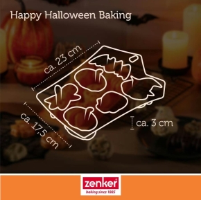 Minikuchen-/Eiswürfelform mit 6 Halloween-Motiven, aus Silikon, L/B/H 231 x 175 x 31 mm