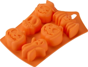 Minikuchen-/Eiswürfelform mit 6 Halloween-Motiven, aus Silikon, L/B/H 231 x 175 x 31 mm