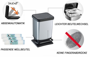 Treteimer PASO mit Deckel, Rot-Metallic, 20 Liter, L/B/H 29,3 x 26,6 x 45,7 cm