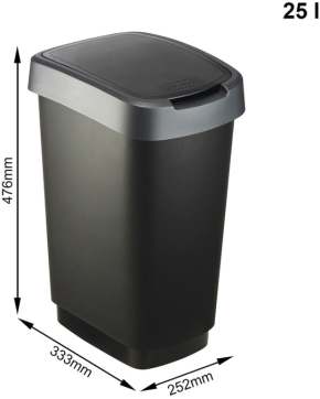 Schwingeimer TWIST, Kunststoff, 25 Liter, L/B/H 33,3 x 25,5 x 47,6 cm, Deckel Anthrazit