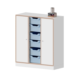 qickly® Schrank, 3 Ordnerhöhen, 2 Türen mit Schloss, 6 große ErgoTray-Boxen - B/H/T: 104,2×110,5×42,6 cm