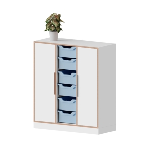 qickly® Schrank, 3 Ordnerhöhen, 2 Türen, 6 große ErgoTray-Boxen - B/H/T: 104,2×110,5×42,6 cm