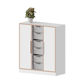 qickly® Schrank, 3 Ordnerhöhen, 2 Türen, 6 große ErgoTray-Boxen - B/H/T: 104,2×110,5×42,6 cm