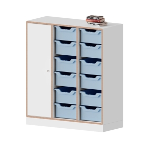 qickly® Schrank, 3 Ordnerhöhen, 1 Tür mit Schloss, 12 große ErgoTray-Boxen - B/H/T: 104,2×110,5×42,6 cm