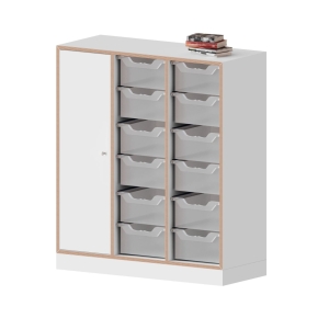 qickly® Schrank, 3 Ordnerhöhen, 1 Tür mit Schloss, 12 große ErgoTray-Boxen - B/H/T: 104,2×110,5×42,6 cm