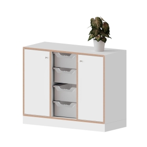 qickly® Schrank, 2 Ordnerhöhen, 2 Türen mit Schloss, 4 große ErgoTray-Boxen - B/H/T: 104,2×74,3×42,6 cm