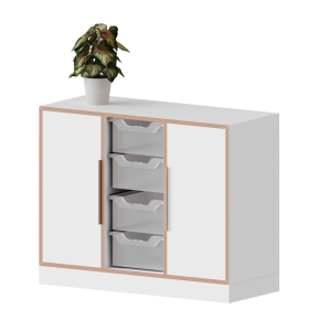 qickly® Schrank, 2 Ordnerhöhen, 2 Türen, 4 große ErgoTray-Boxen - B/H/T: 104,2×74,3×42,6 cm