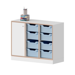 qickly® Schrank, 2 Ordnerhöhen, Tür links mit Schloss, 8 große ErgoTray-Boxen - B/H/T: 104,2×74,3×42,6 cm