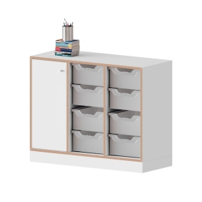 qickly® Schrank, 2 Ordnerhöhen, Tür links mit Schloss, 8 große ErgoTray-Boxen - B/H/T: 104,2×74,3×42,6 cm