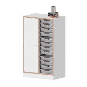 qickly® Schrank, 3 Ordnerhöhen, 1 Tür mit Schloss, 12 kleine ErgoTray-Boxen - B/H/T: 70,1×110,5×42,6 cm