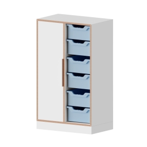 qickly® Schrank, 3 Ordnerhöhen, 1 Tür, 6 große ErgoTray-Boxen - B/H/T: 70,1×110,5×42,6 cm