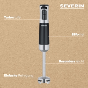 Severin Stabmixer, 600 W, schwarz/edelstahlgebürstet