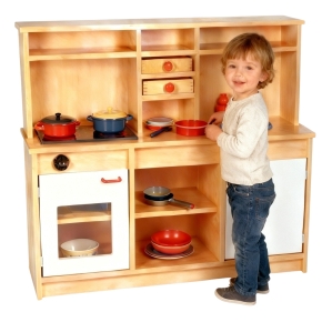 Spielküchenzeile in Buche, 107 x 96 x 36 cm (BxHxT)