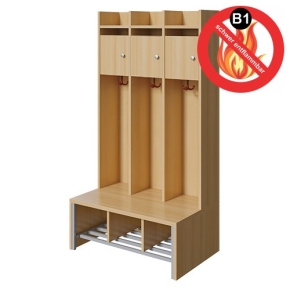 Spindgarderobe mit kleinen Türen Anschlag links, 3 Plätze, B/H/T 83x160x55 cm, Sitzh. 34 cm - schwer entflammbar