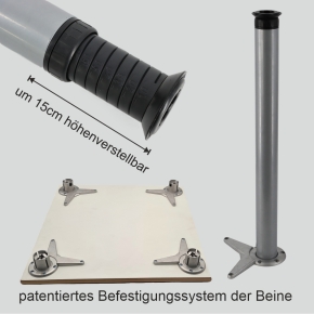 Zargenloser Halbrundtisch 120x60 cm, höhenverstellbar, optional mobil