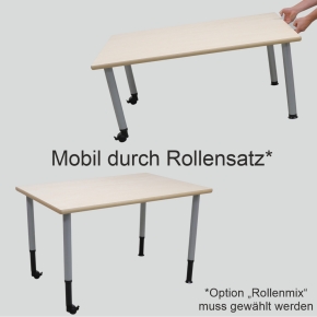 Zargenloser Halbrundtisch 120x60 cm, höhenverstellbar, optional mobil