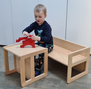 Verwandlungs-Bank mit 3 Sitzhöhen und Tischfunktion in einem