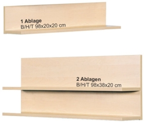 Hängeregal mit einer Ablage, B/H/T 98 x 20 x 20 cm