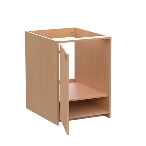 Wickelkommode mit Edelstahl-Waschbecken, Breite 210 cm, Tiefe 75 cm, 9 hohe Boxen, Treppe LINKS